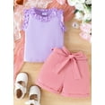 thumbnail image 2 of SUNSIOM Toddler Girl Summer Outfit Solid Color Ribbed Frills Sleeveless Tank Tops and Shorts with Belt 2Pcs Clothes Set, 2 of 6