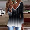 thumbnail image 2 of Pompotops T-shirt Décontracté pour Femmes Imprimé Manches Longues Col en V Froncé Blouse Pull Tops Liquidation, 2 of 8