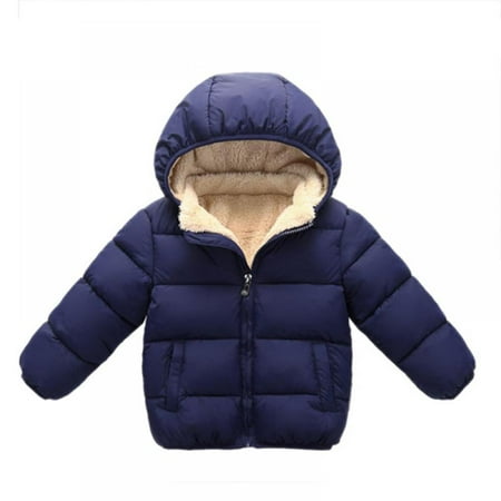 

Boys Girls Hooded Down Jacket Winter Warm Fleece Coat Windproof Zipper Puffer Outerwear