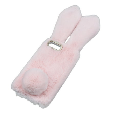 Furry Rabbit Phone Case Comfortable Phone Cover Shockproof Protective Case for iPhone 7 Plus/8 Plus(Pink)