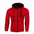 thumbnail image 2 of Holloyiver Men's Sports Sweater Coat Fashion Color Contrast Long Sleeve Hooded Pocket Zipper Drawstring Coat Casual Cardigan Jacke Top Red, 2 of 4