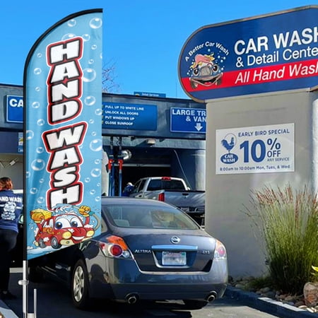 Hand Wash Swooper Flag, 8FT Hand Wash Advertising Feather Flag, Hand Wash Banner ,Signs for Businesses and Storefronts(Flag Only)
