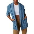 thumbnail image 2 of Women Oversized Denim Jacket Casual Button Up Blazer Notched Lapel Jean Shacket Coat Blue L, 2 of 8