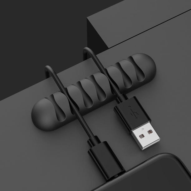 Clip de cable Clip de de cables r de cables Negro para escritorio de oficina en casa Soporte de cable de carga USB de 5 mm Clip Negro 7 ranuras Soledad Soporte para gestión de cables