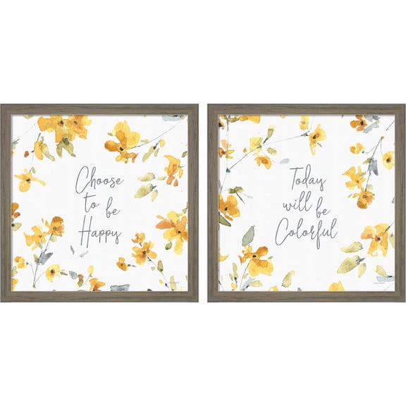 Great Art Now Happy Yellow D by Lisa Audit, 2 Piece Framed Art Set Each 13"W x 13"H