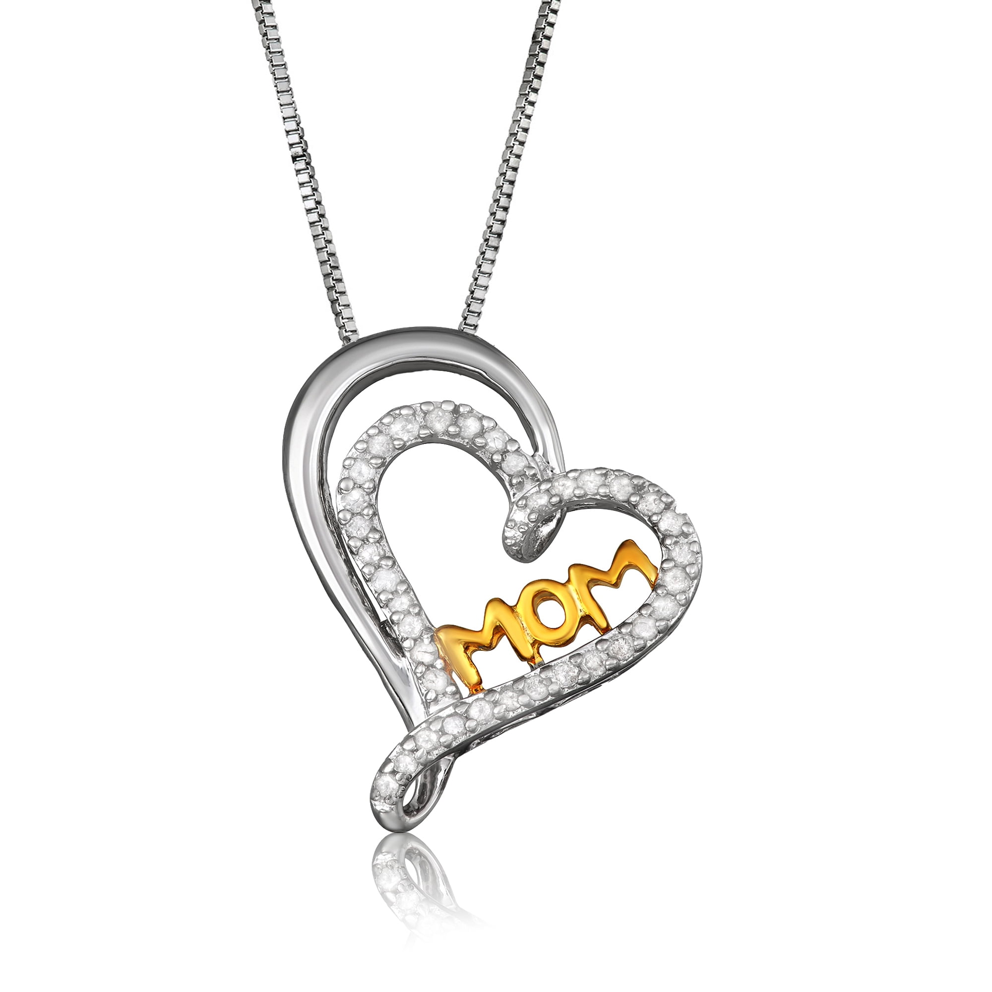 18ct Silver Plated Diamante “Mom” Heart Shaped Chain/Necklace & Pendant Set 