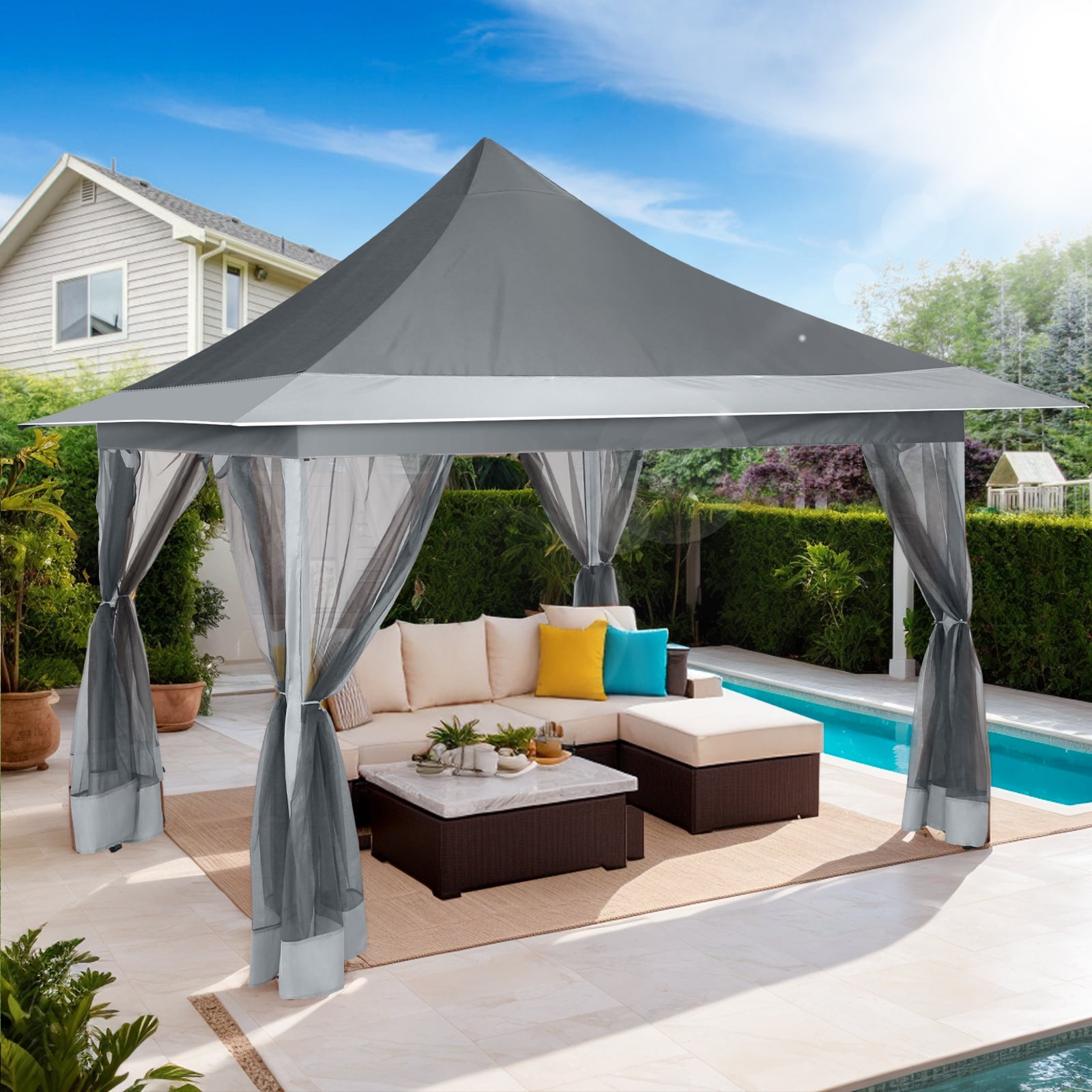 COBIZI 12'x12' Gazebo Tent Outdoor Pop up Gazebo Canopy Shelter with Mosquito Netting, Dark Gray