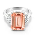 thumbnail image 2 of Gem Stone King 925 Sterling Silver Peach Nano Morganite Ring for Women (6.60 Cttw, Gemstone October Birthstone, Emerald Cut 14X10MM, Available in Size 5, 6, 7, 8, 9), 2 of 6