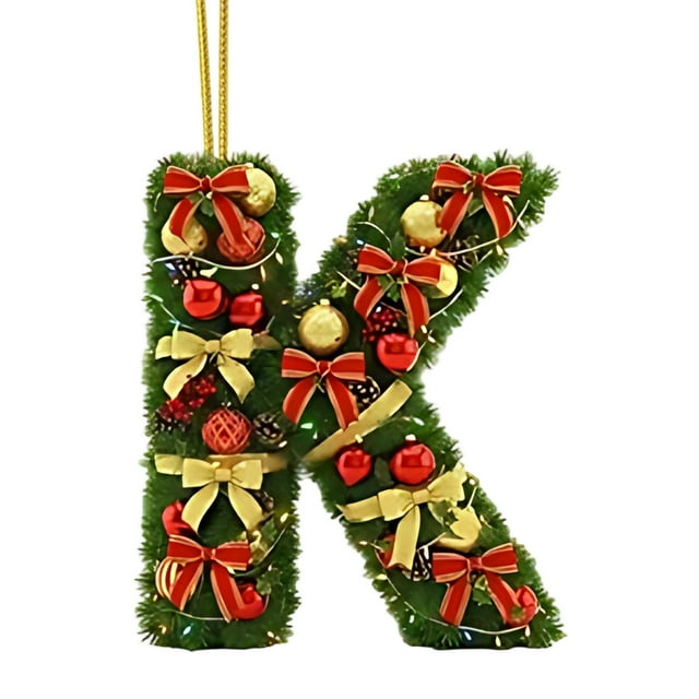 Adornos navideños personalizados para el árbol | Colgantes con monograma de 26 letras y diseño de gorro de Papá Noel