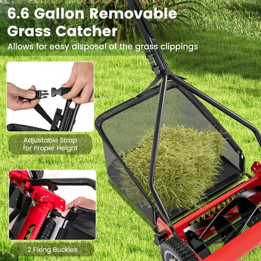 Yardi Yarda 14 Inch Push Lawn Mower with 5 Steel Blades and Grass Catcher Bag, Lawn Mower for Outdoor as Yard, Red