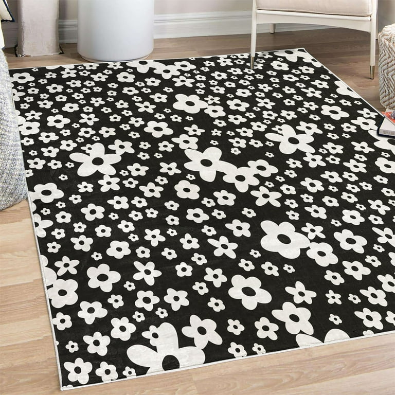 Floral Decorative Rug, Graphic Daisy Blossoms Design Colorful