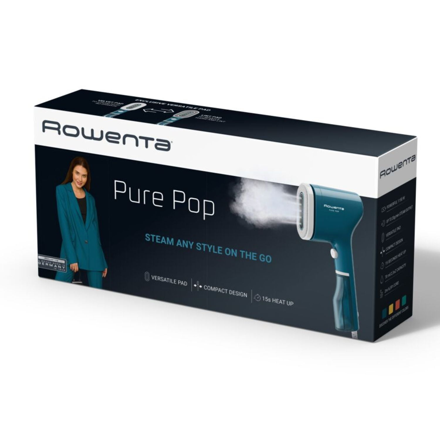 Rowenta Handheld Garment Steamer, Blue and White