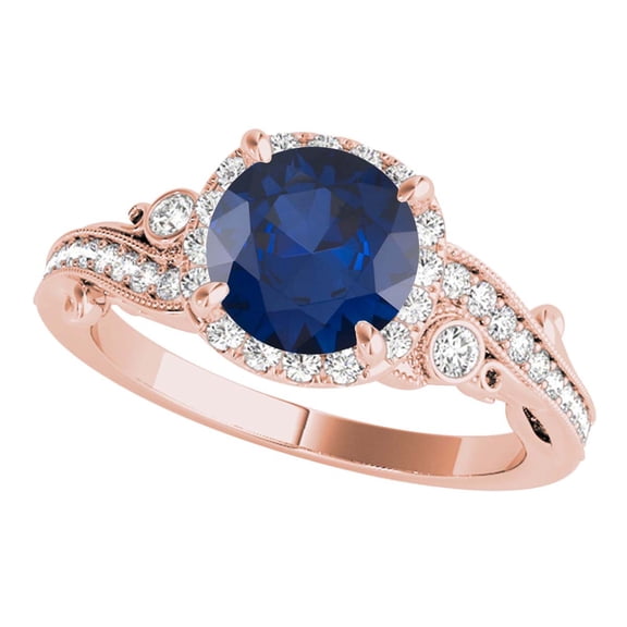 1.50 Carats Diamond And Created Sapphire Engagement Ring In 10K Solid Rose Gold