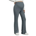 thumbnail image 7 of Luxalzxs Womens Maternity Casual Adjustable Elastic High Waist Solid Color Stretchy Ribbed Knit Pants Straight Leg Palazzo Trousers Pregnancy Lounge Pant, 7 of 7