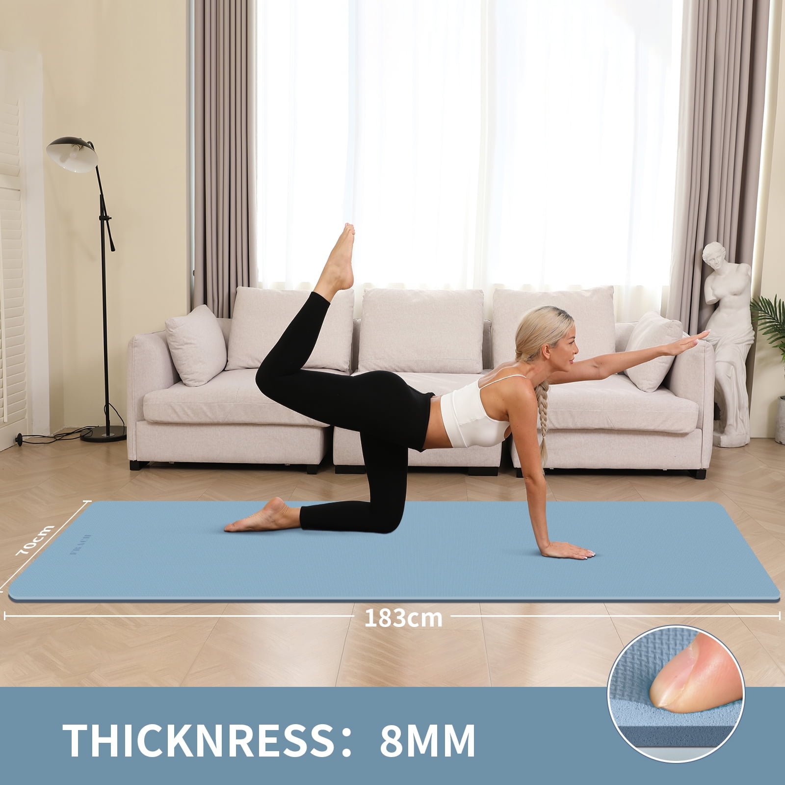 Frach Wide Yoga Mat 28",1/3 Inch Extra Thick Workout Mats,Non-slip Eco-friendly for Outdoor and Indoor,Home and Travel(Gray+Blue)