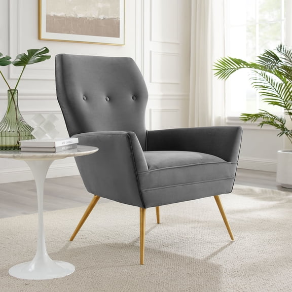 Modway Renata Button Tufted Performance Velvet Armchair in Gray