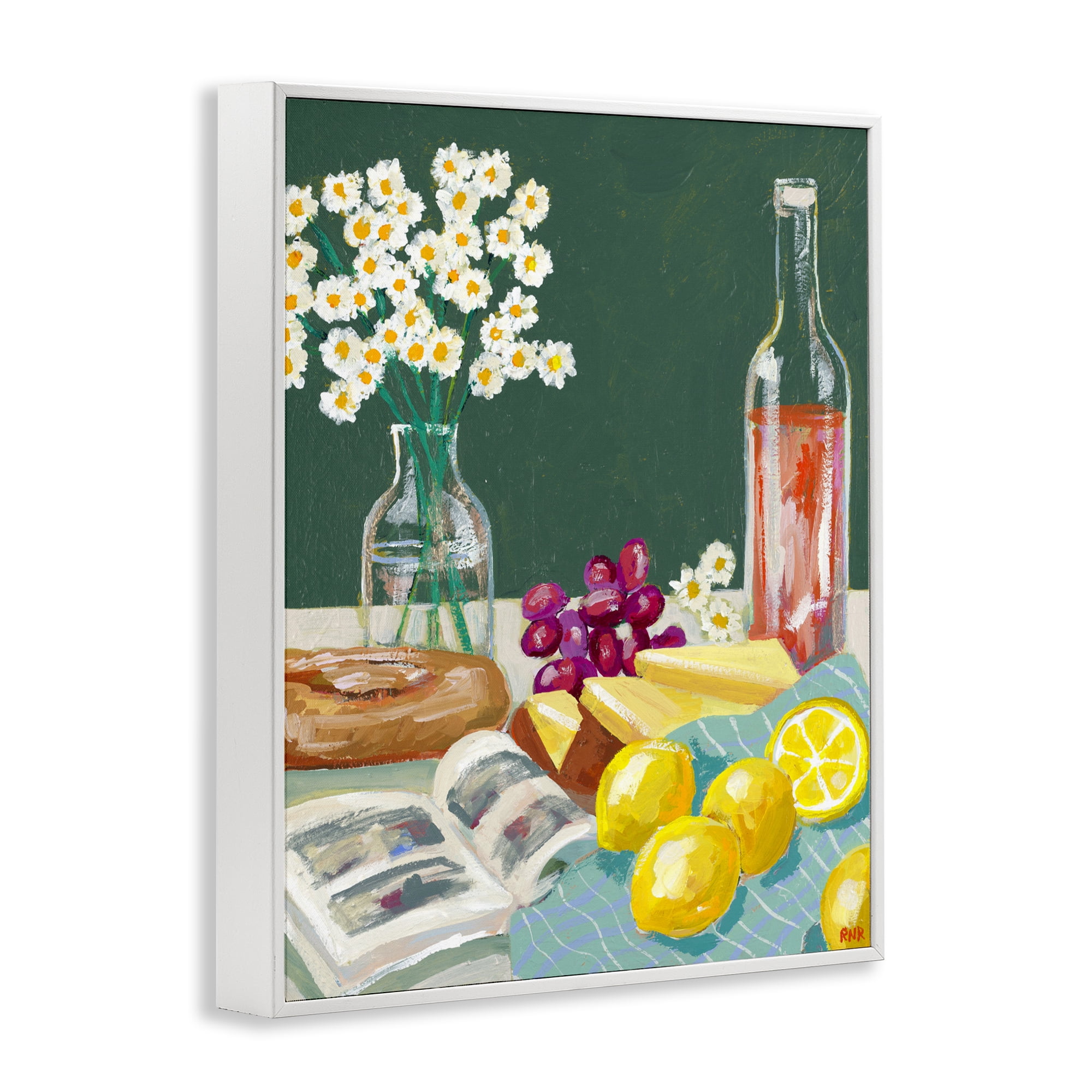 Stupell Industries Cheese, Wine and Lemon Still Life White Framed Giclee Art, design by Rachael Reese