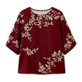 thumbnail image 4 of Women's Plus Size Casual Printed Blouse Short Sleeve Shirt Tunic Top Flowy Red XL, 4 of 4
