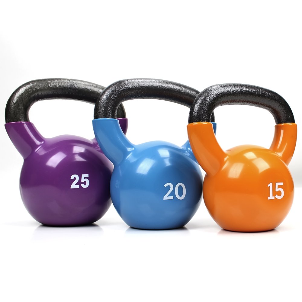 XPRT Fitness Vinyl Kettlebell Set 15lb+20lb+25lb