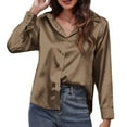 thumbnail image 1 of Camisa de manga larga de satén para mujer - Blusa de imitación de seda con ribete en contraste - Moda europea americana para el trabajo/vestir informal, 1 of 6