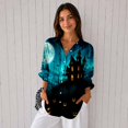 thumbnail image 4 of Nyfairy Plus Size Women's Halloween Print Long Sleeve Button Down Casual Shirt, 4 of 5