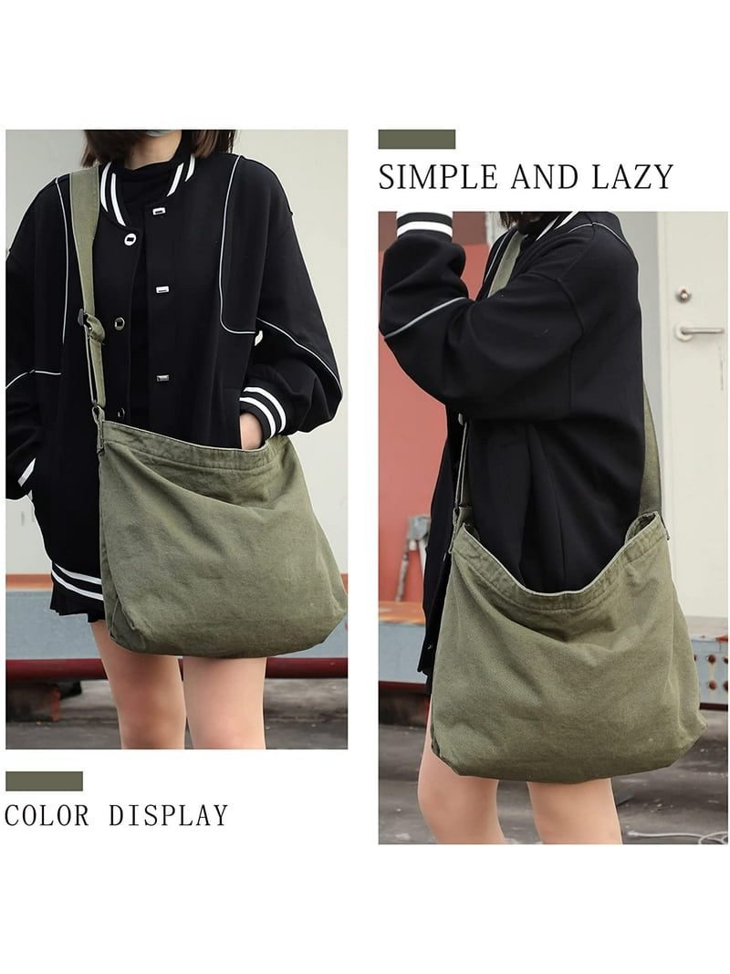 Lohol Canvas Tote Bag, Casual Hobo Crossbody Shoulder Bag For Women And Men, Large Purse For Travel And Work-army Green
