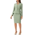 thumbnail image 1 of Conjuntos de trajes para mujeres INSPIRE CHIC, atuendos de negocios, blazer peplum sin cuello, falda lápiz formal, conjunto de 2 piezas, XL, verde guisante, 1 of 6