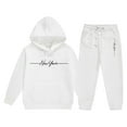 thumbnail image 3 of lnmuld Two Piece Outfits Girls Winter Warm Tracksuit Pullover Hoodie and Pants Cute Printed Jogger Casual Outfit Set Solid Color Size:6-7 Years, 3 of 4