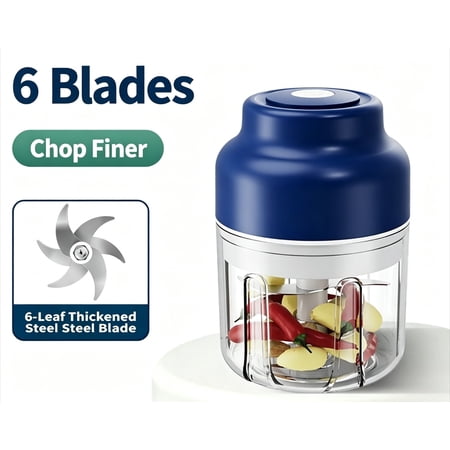 Electric Garlic Chopper 320ml/1.35 Cups Mini Food Processor with 6 Stainless Steel Blades,USB Rechargeable,30 Uses per Charge Perfect for Onions, Chili, Ginger & More