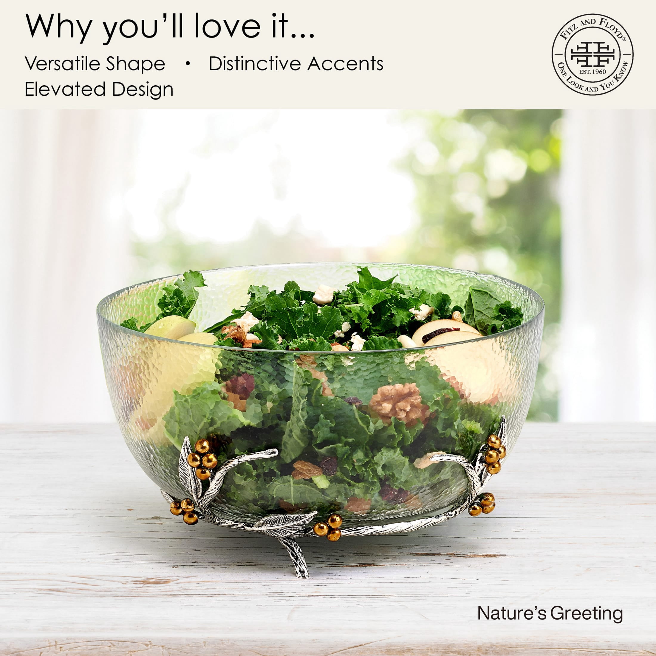 Fitz and Floyd Natures Greeting Clear Glass Bowl