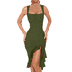 thumbnail image 1 of Vestido Midi Ajustado Fruncido para Mujer, Escote Cuadrado, Sin Mangas, Bajo con Volantes, Vestido de Fiesta para Discoteca, Verde , Talla L, 1 of 7