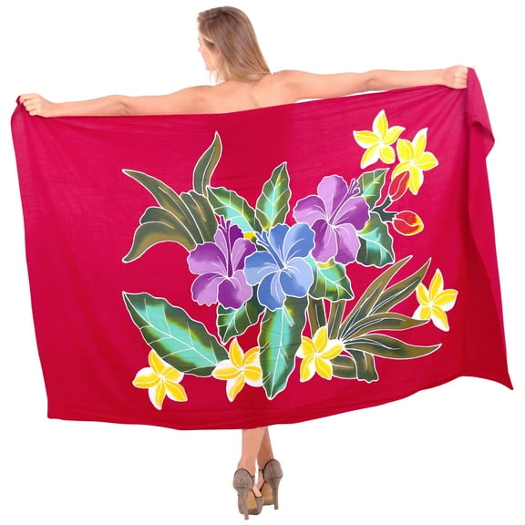 HAPPY BAY Women's Beachwear Summer Bikini Wraps Beach Wrap Sarong Coverups Swimwear Swim Cover up Skirt Bathing suit Swimsuit Pareo for Women One Size Ruby, Hibiscus