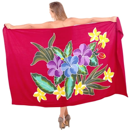 HAPPY BAY Women s Beachwear Summer Bikini Wraps Beach Wrap Sarong Coverups Swimwear Swim Cover up Skirt Bathing suit Swimsuit Pareo for Women One Size Ruby  Hibiscus