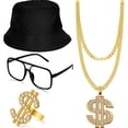 thumbnail image 2 of Accesorios de rapero, 4 piezas de disfraz de hip hop, kit de disfraz de rapero, disfraz de hip hop, rendimiento sólido, 2 of 8