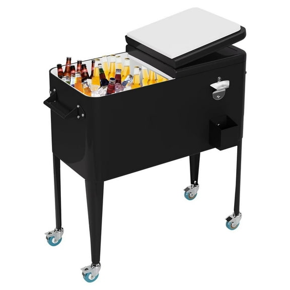 YRLLENSDAN,80 Quart,Coolers with Wheels,Rolling Ice Chest Cooler Cart,Hard Cooler,with Handle and Corkscrew,Portable,Suitable for Indoor and Outdoor Use,Black