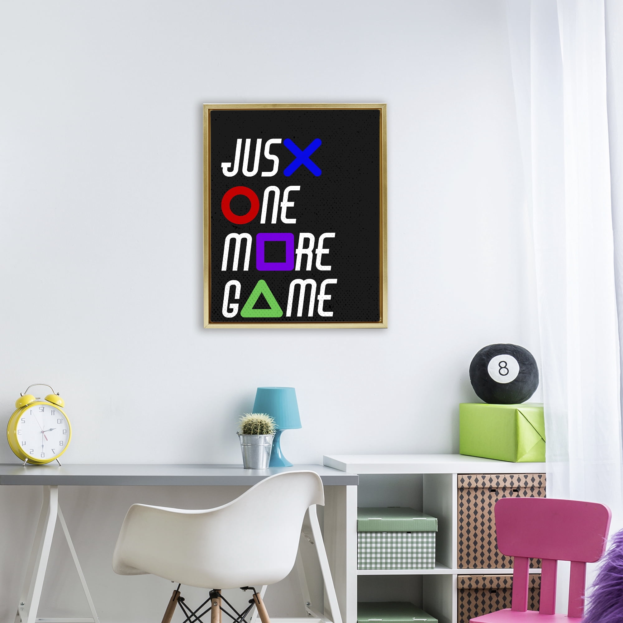 One More Game with Symbols Gold Framed Floater Canvas Wall Art, design by Kim Allen