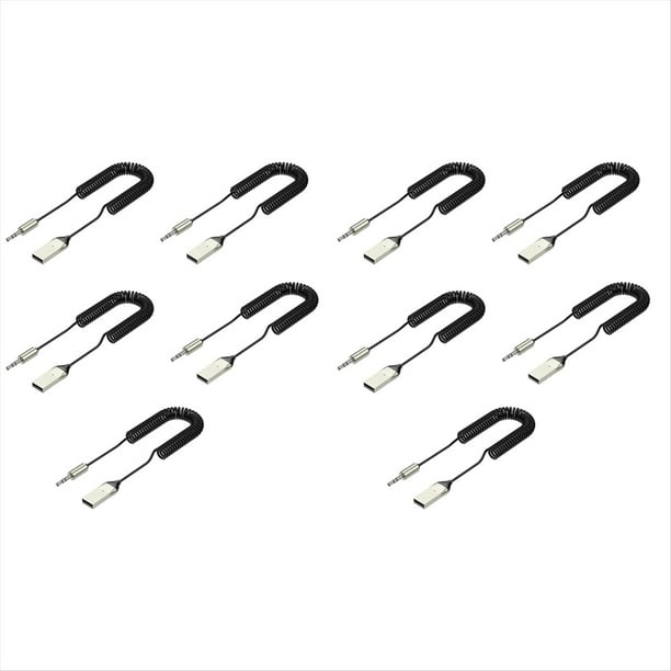 10 Piezas de Receptor de Audio Bluetooth con Conector USB A Conector de 3,5 mm, Altavoz Auxiliar de Manos para Automóvil