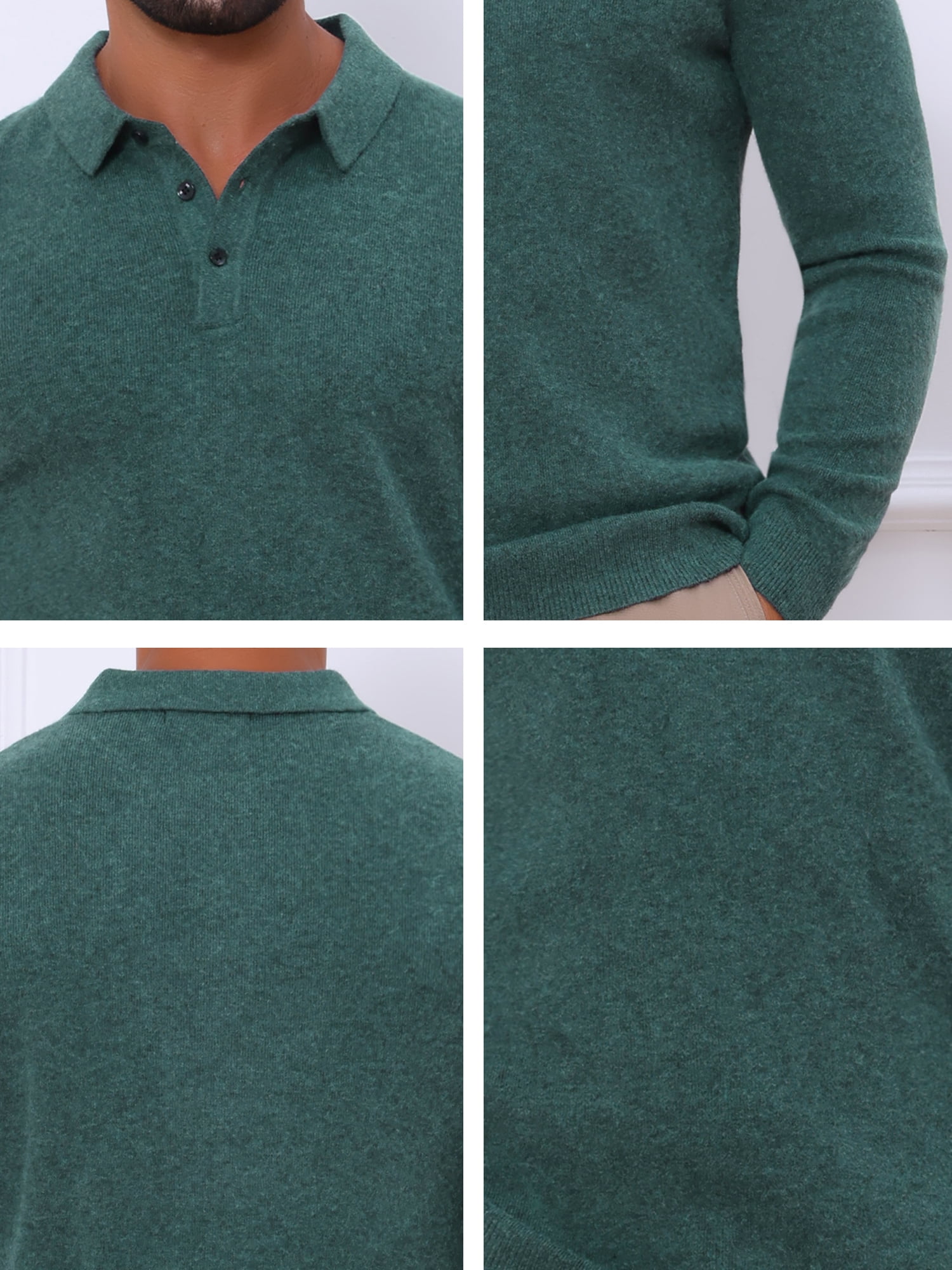 DARING DIVA Men's Long Sleeve Pullover Business Knitted Polo Shirt S Dark Green