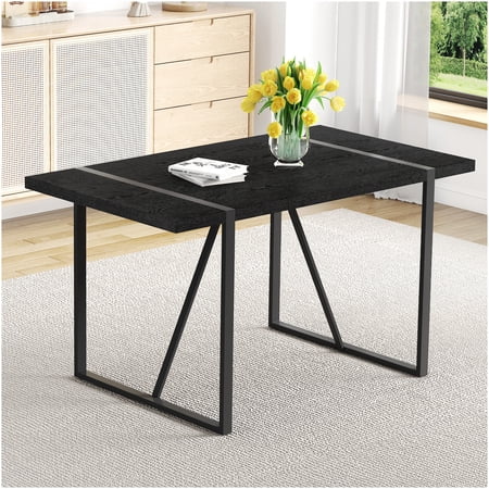 CHAMPFLAG Modern 55 Inch Dining Table for Small Space Black Rectangular Table with Metal Legs Minimalist Kitchen Table Durable MDF Top for Home Office