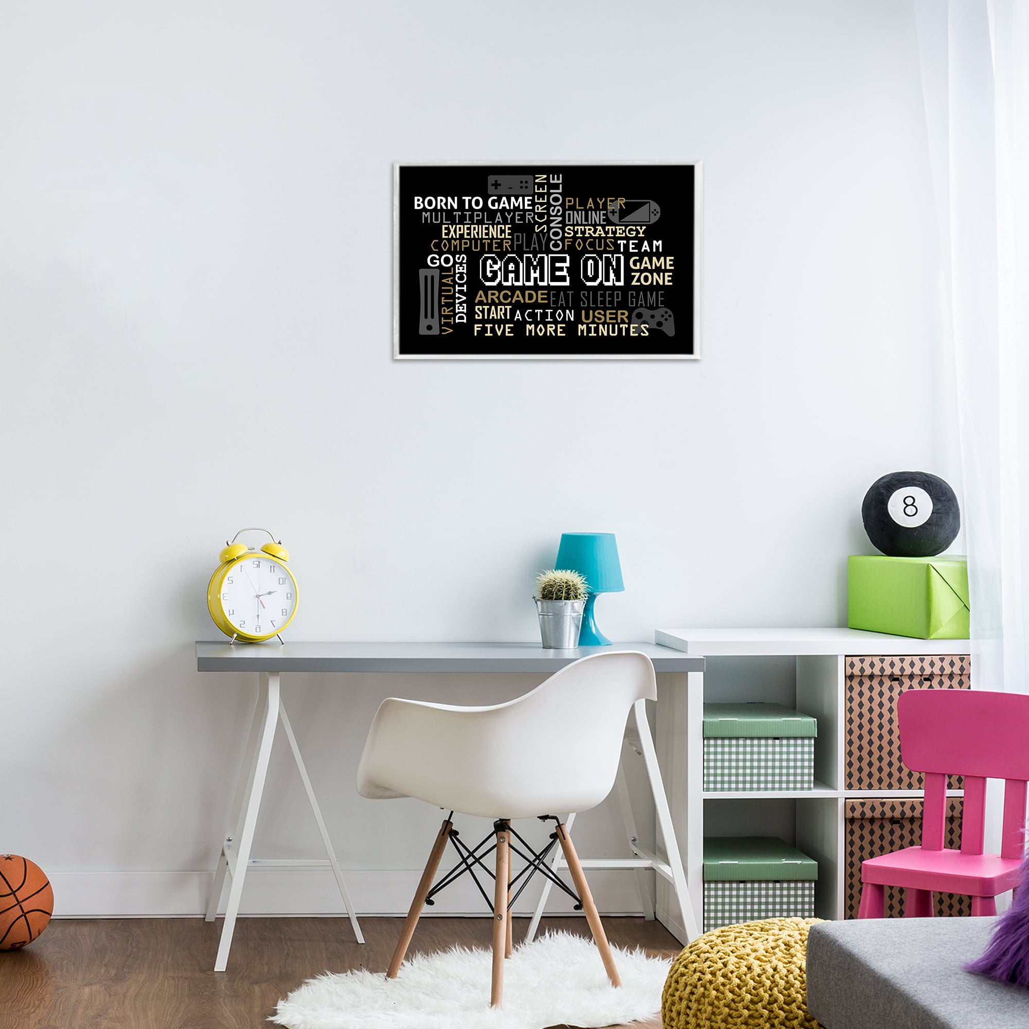 Stupell Industries Game On Gamer Typography White Framed Giclee Art, design by Kim Allen