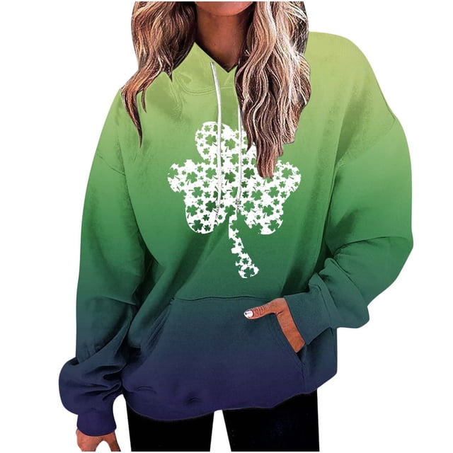 Bowake Sweat à Capuche Vert pour Femmes pour la Saint-Patrick, Manches Longues, Pull Décontracté avec Poche