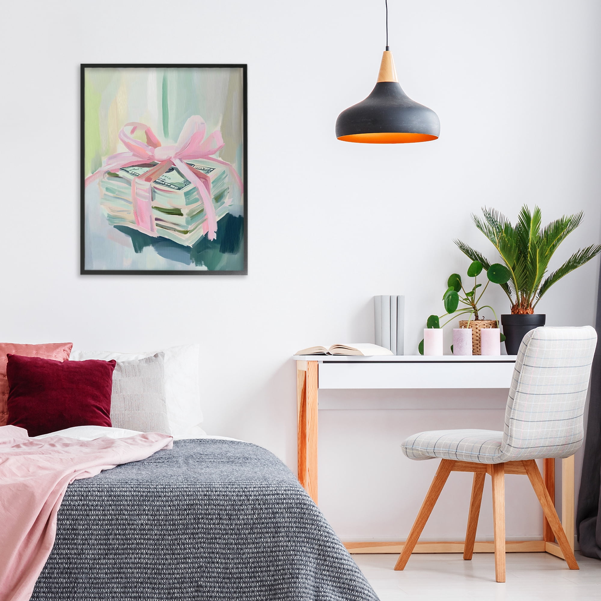 Stupell Industries Pink Bow Cash Bundle Black Framed Giclee Art, design by The Prints Vibe