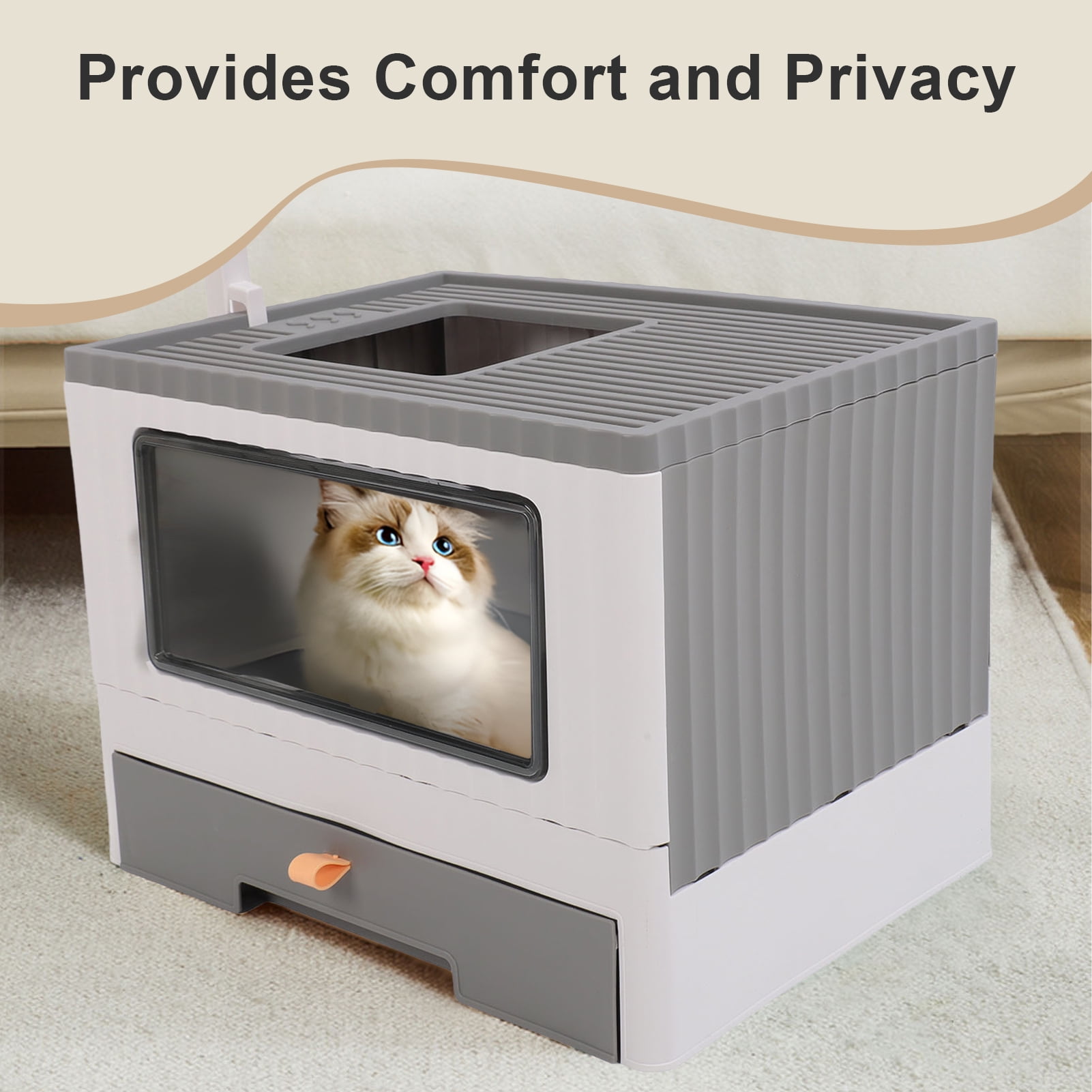 Mgaxyff Enclosed Cat Litter Box Large with Lid Cover&Litter Scoop Foldable Cat Toilet Cat Self-Grooming Side Panel w/ Easy Cleaning Tray