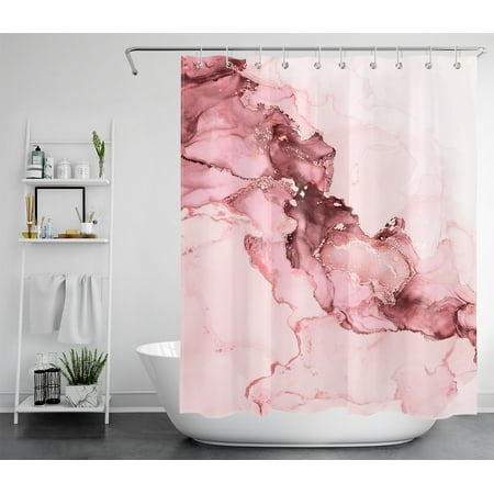 HVEST Minimalism Shower Curtain for Bathroom Decor,Abstract Marbling Shower Curtain with Hooks Set,Pink Water Ripple Polyester Waterproof Durable Fabric Bath Accessories,60x72 Inches