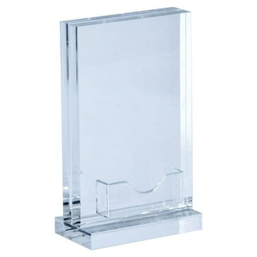 Azar Displays 104540 5.5"W x 8.5"H Vertical Acrylic Block Sign Holder on Acrylic Base w/ Gift Card Pocket