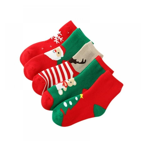 

Xmarks 5 Pairs Kids Christmas Socks Thicken Terry Thermal Winter Warm Holiday Cotton Socks Toddler Children Gifts