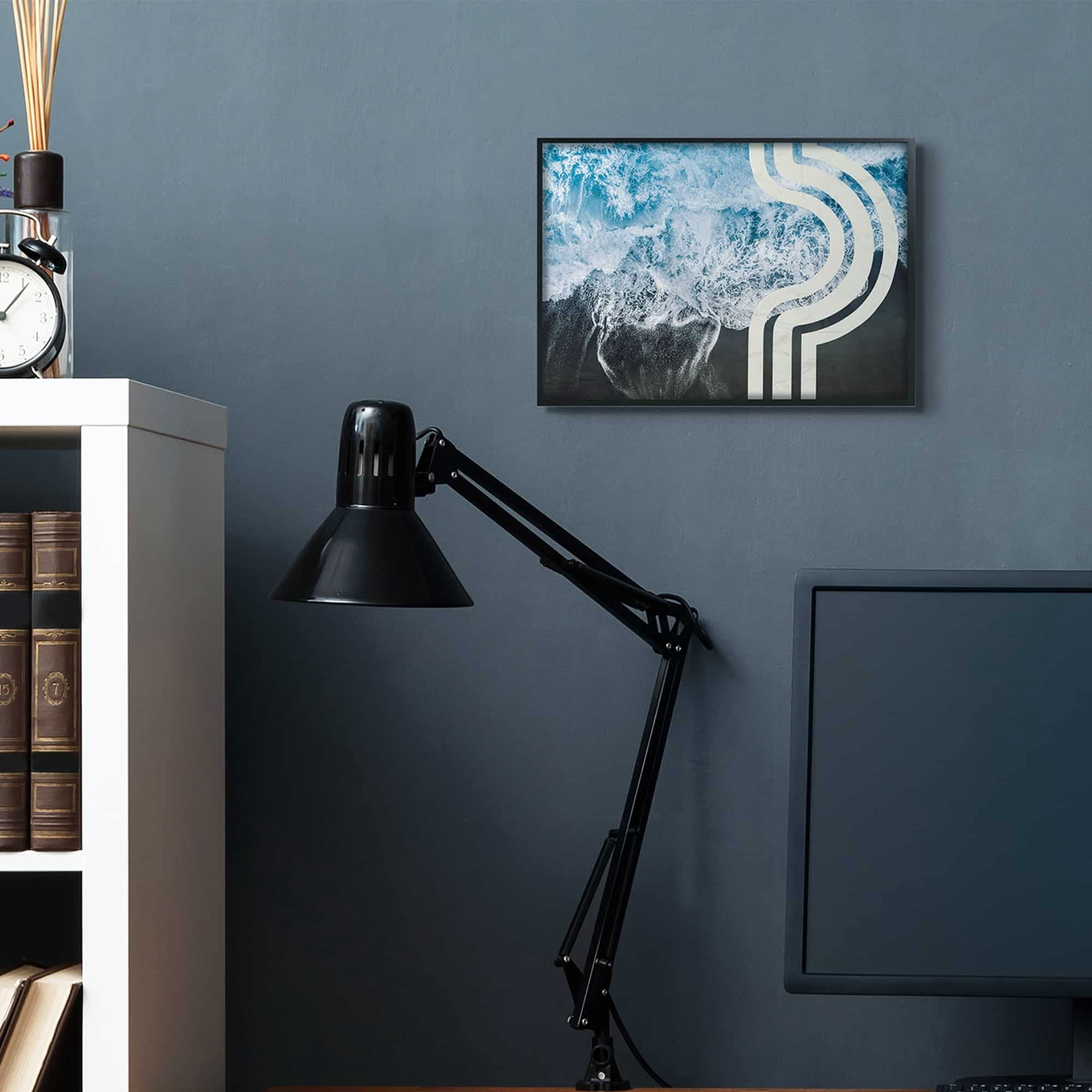 Stupell Industries Blue Beach Coast Abstract White Arch Lines Black Framed by Daphne Polselli