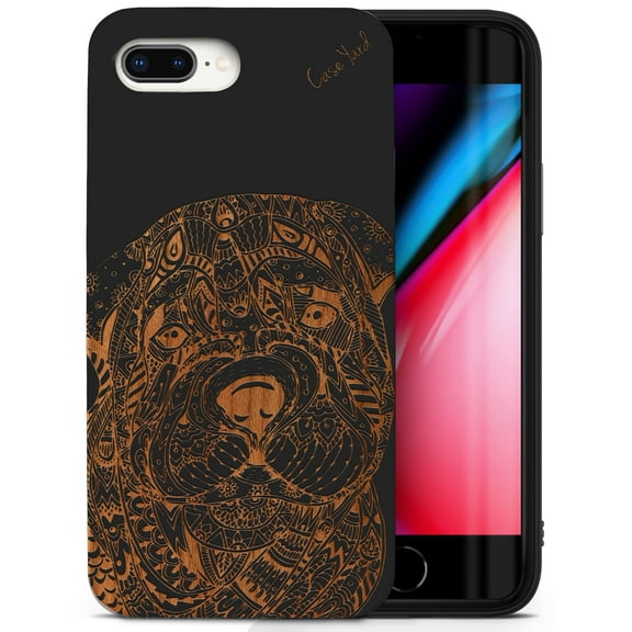 Case Yard Wooden Case for iPhone-8-Plus Soft TPU Silicone cover Slim Fit Shockproof Wood Protective Phone Cover for Girls Boys Men and Women Supports Wireless Charging Sad Dog Design