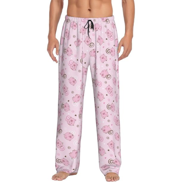 Balery Cute Pig Pantalones de pijama para hombre, pijama ultraligero, pantalón de descanso-X-Large