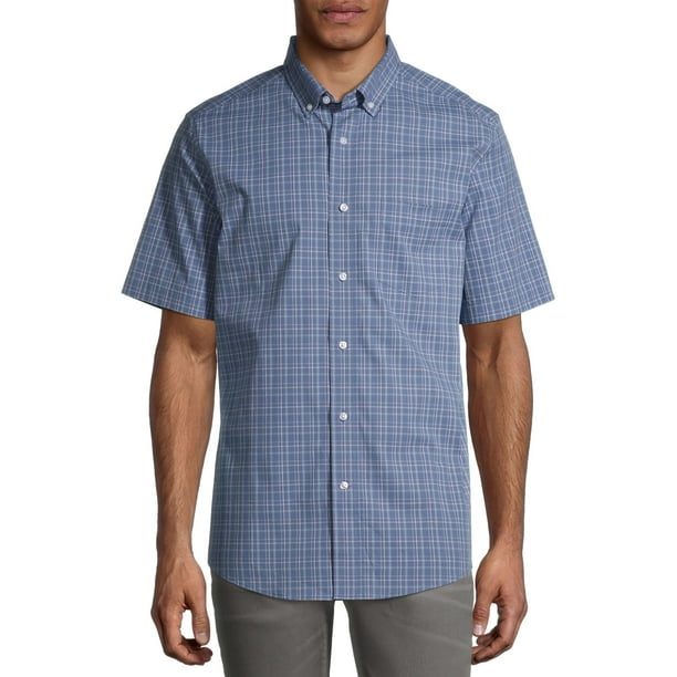 George Men's and Big Men's Short Sleeve Plaid Poplin Shirt, up to 5xl ...